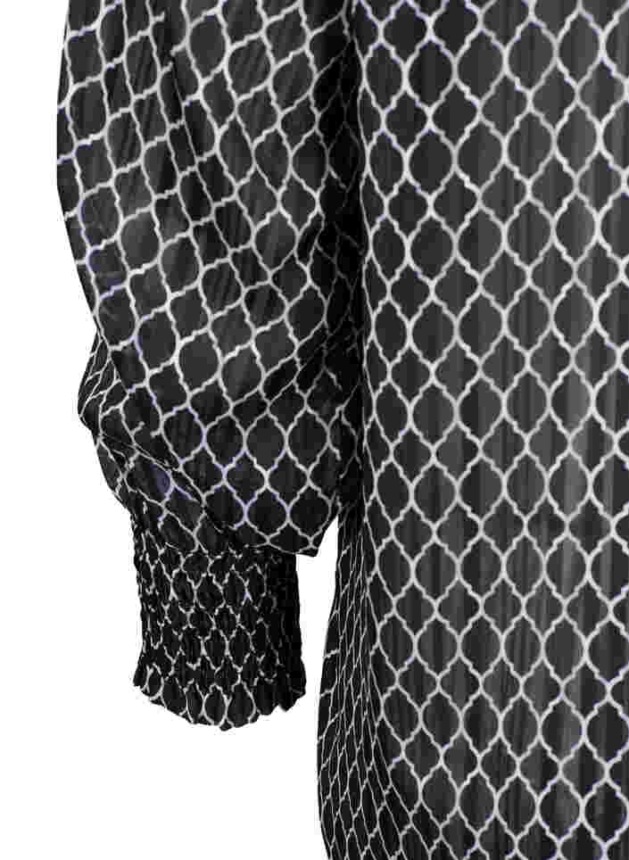 Bedrukte blouse met smok en v-hals, Black Graphic Stripe, Packshot image number 3