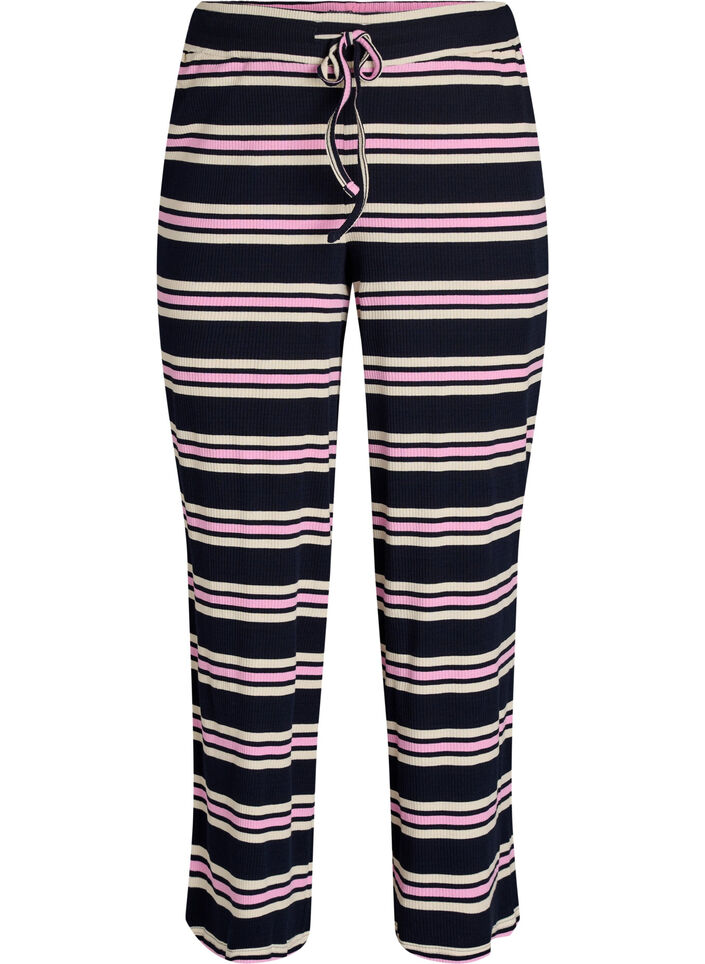 Gestreepte pyjamabroek met wijde pijpen, Blauw, Packshot image number 0