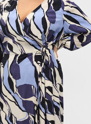 Bedrukte midi-jurk met omslag, Blue Abstract AOP, Model image number 2