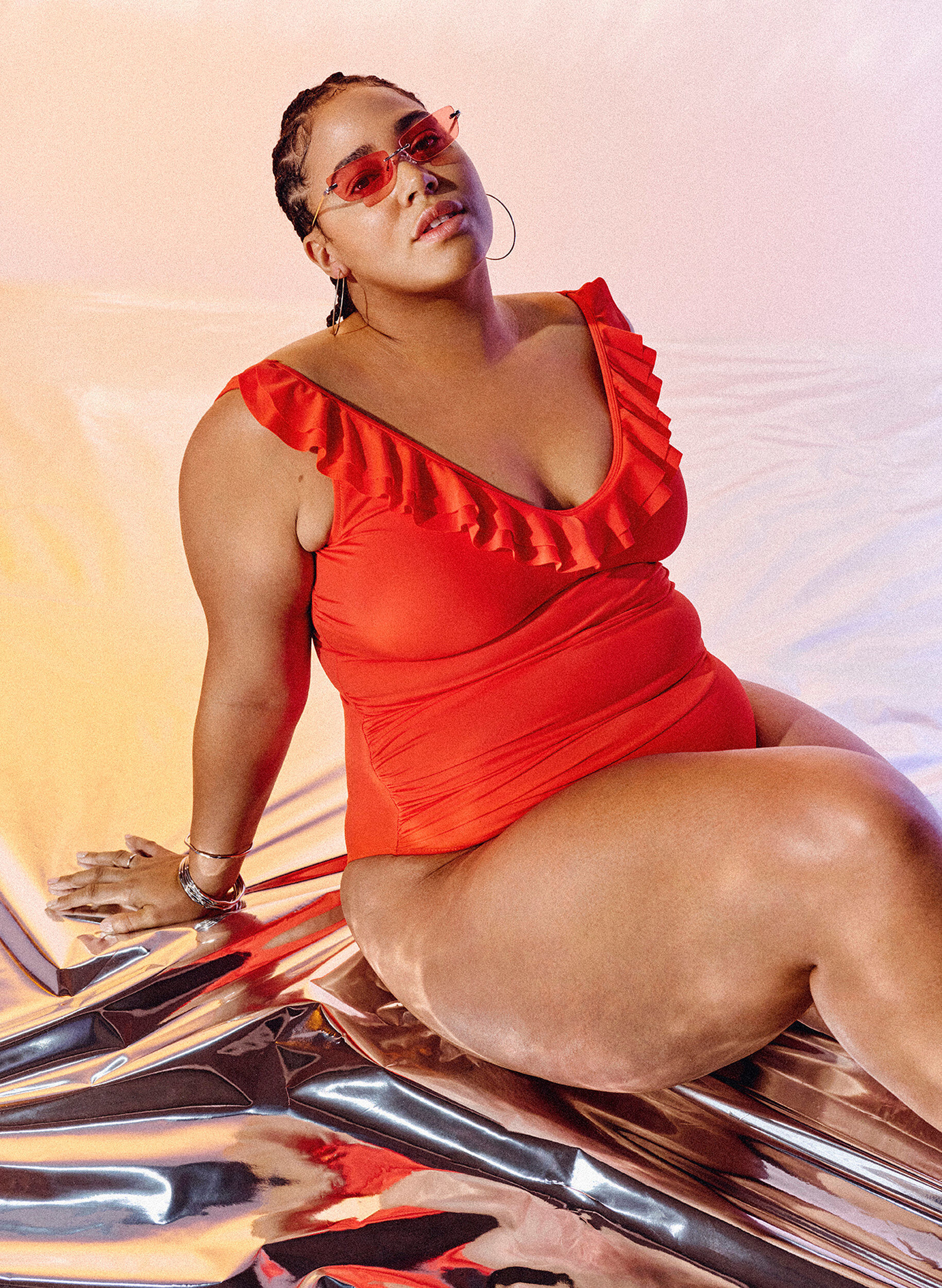 Zizzi Badpak met ruches en uitneembare inzetstukken, Oranje, Image image number 1