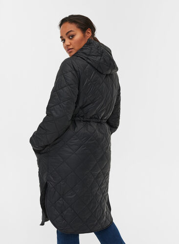 Gewatteerde lichte jas met capuchon, Black, Model image number 1