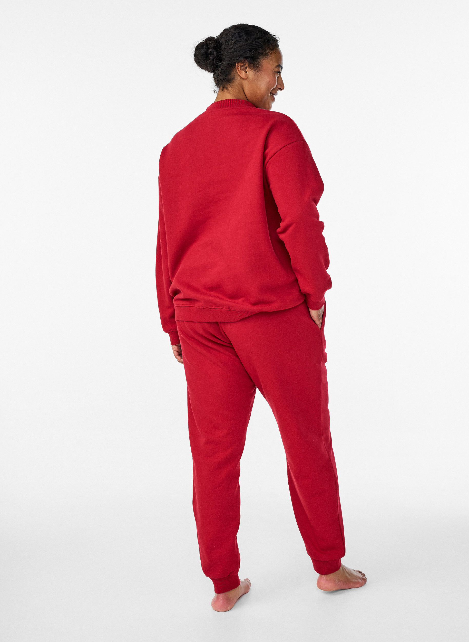 Zizzi Sweatpants met hoge taille, Rood, Model image number 1