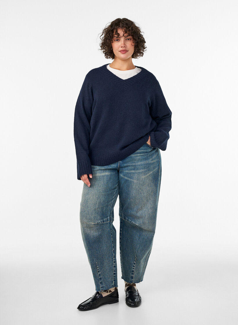 Jumper met V-hals, Blauw, Model image number 1