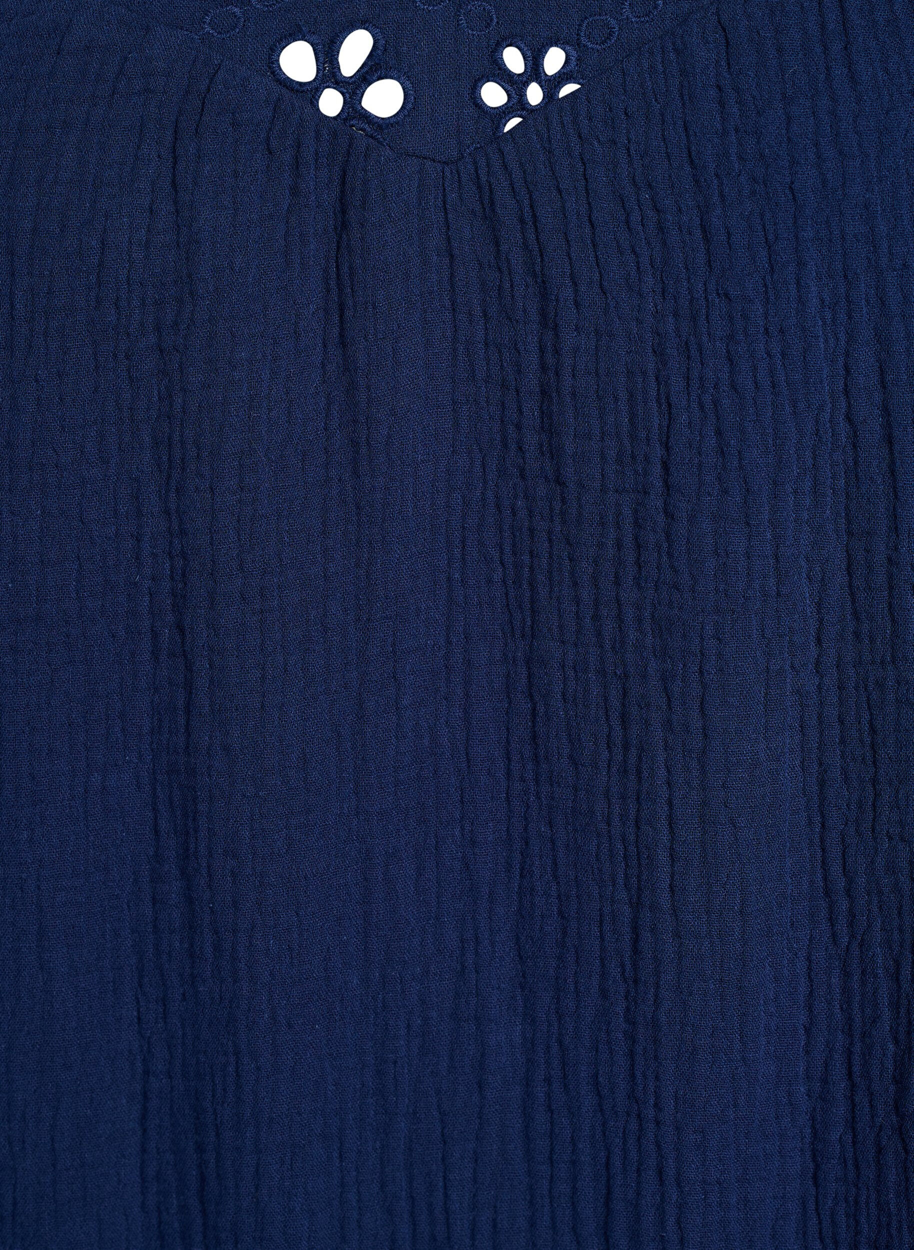 Zizzi Blouse in katoen mousseline met broderie anglaise en 1/2 mouwen, Blauw, Packshot image number 2