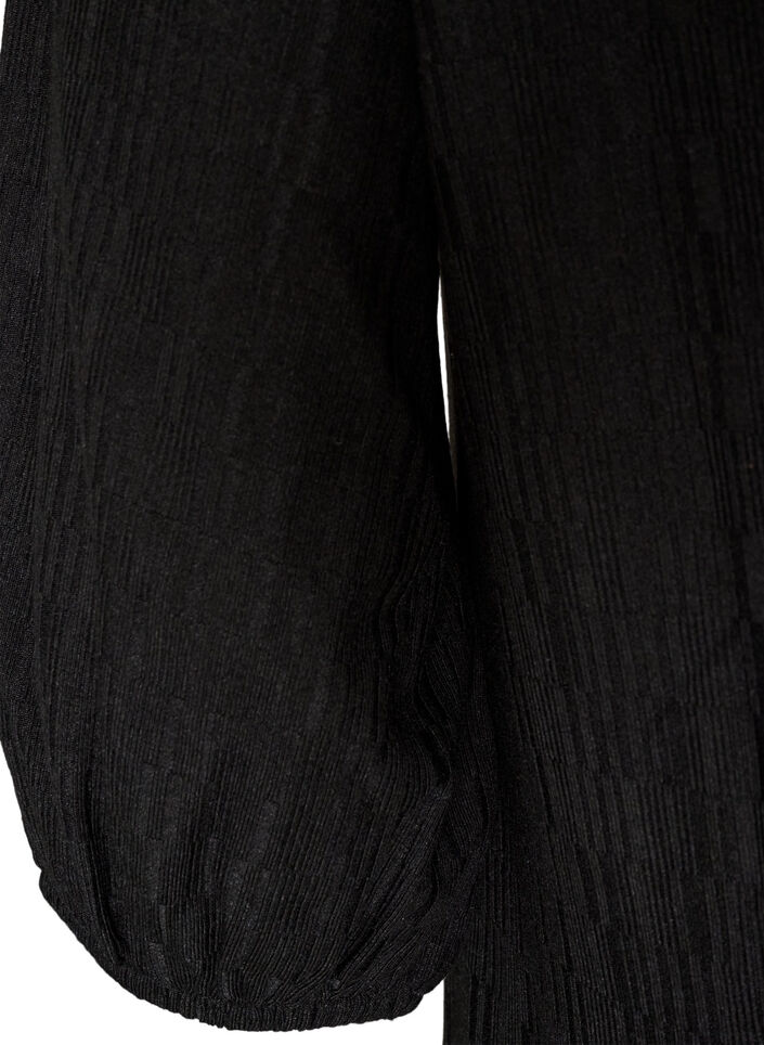 Jurk met een ballonvorm en structuur, Zwart, Packshot image number 3