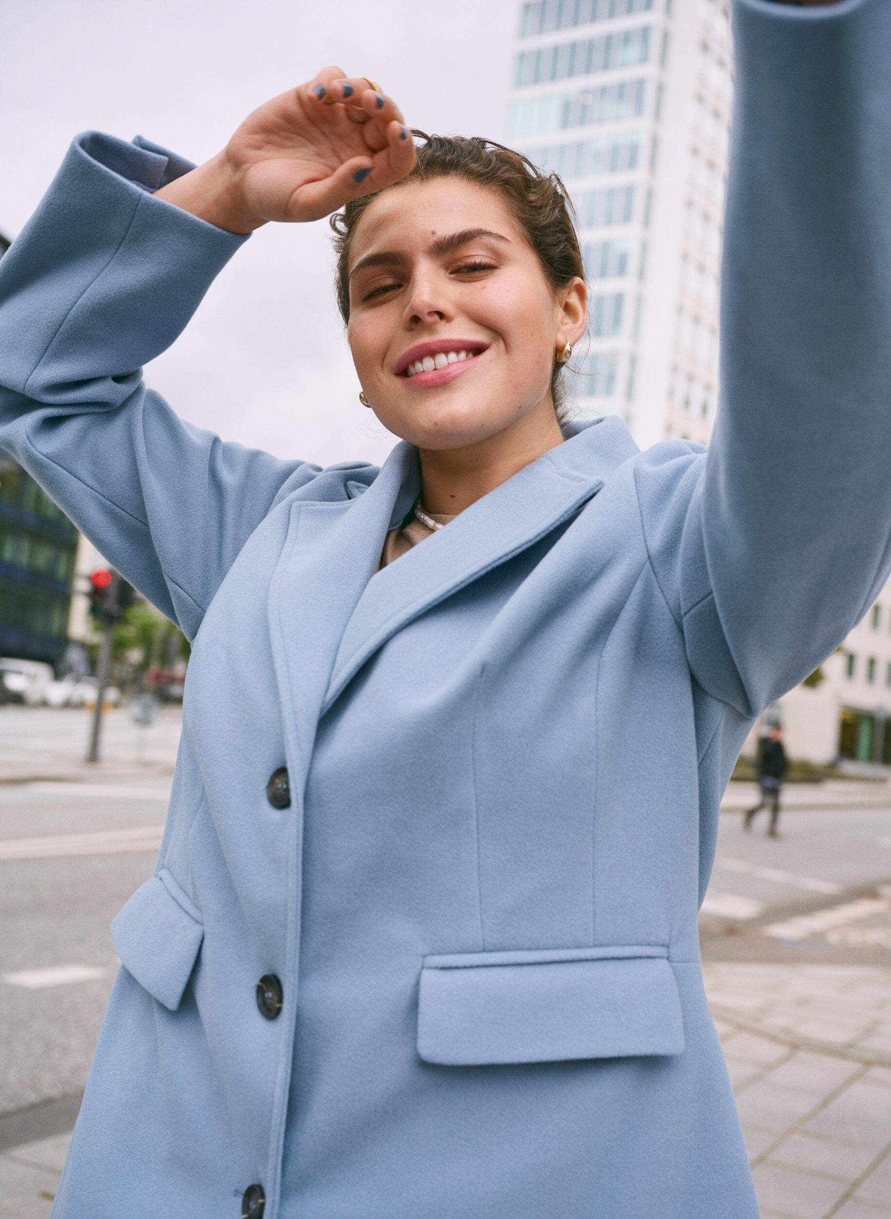 Zizzi Lange jas met een split aan de achterkant, Blauw, Image image number 0