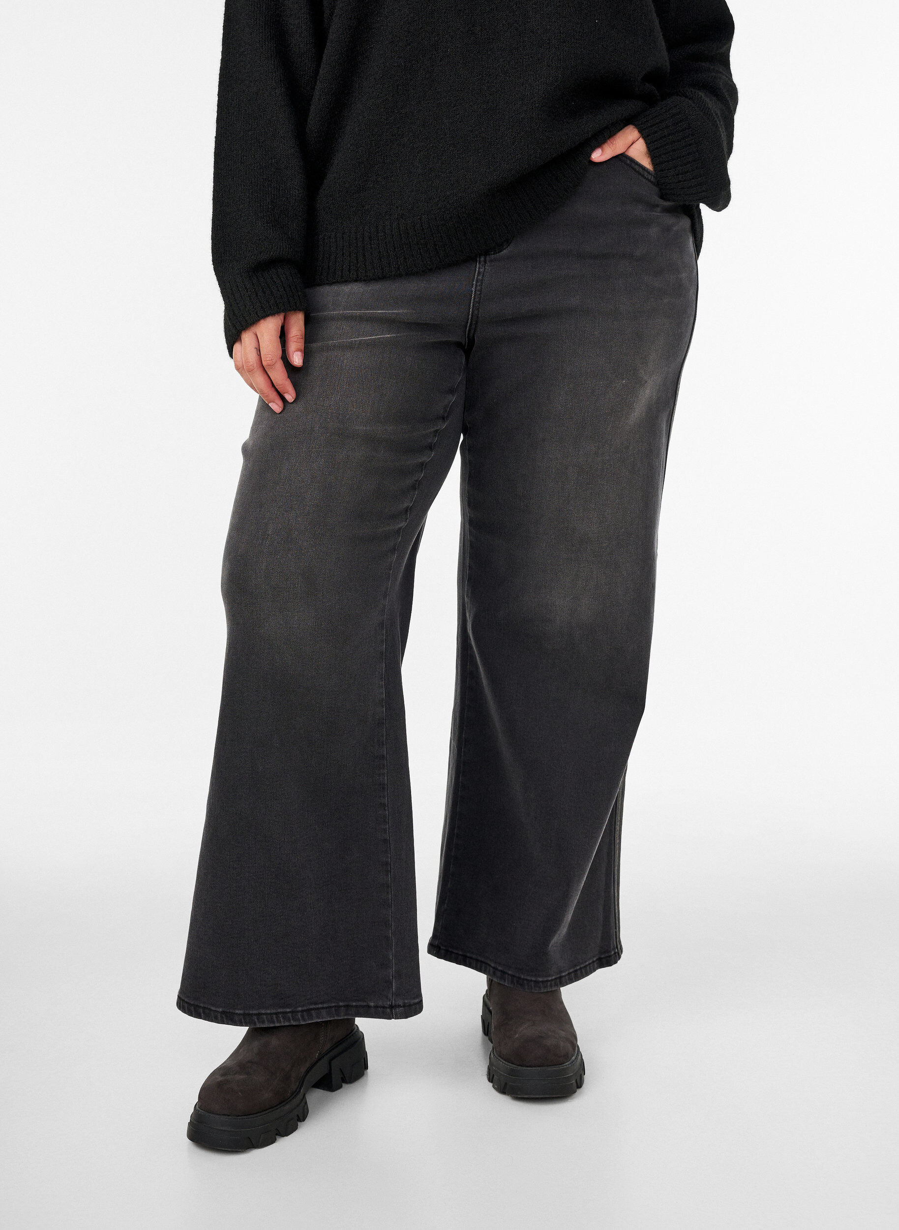 ZizziWide fit jeans met verticale denimdetails, Grijs, Model image number 3