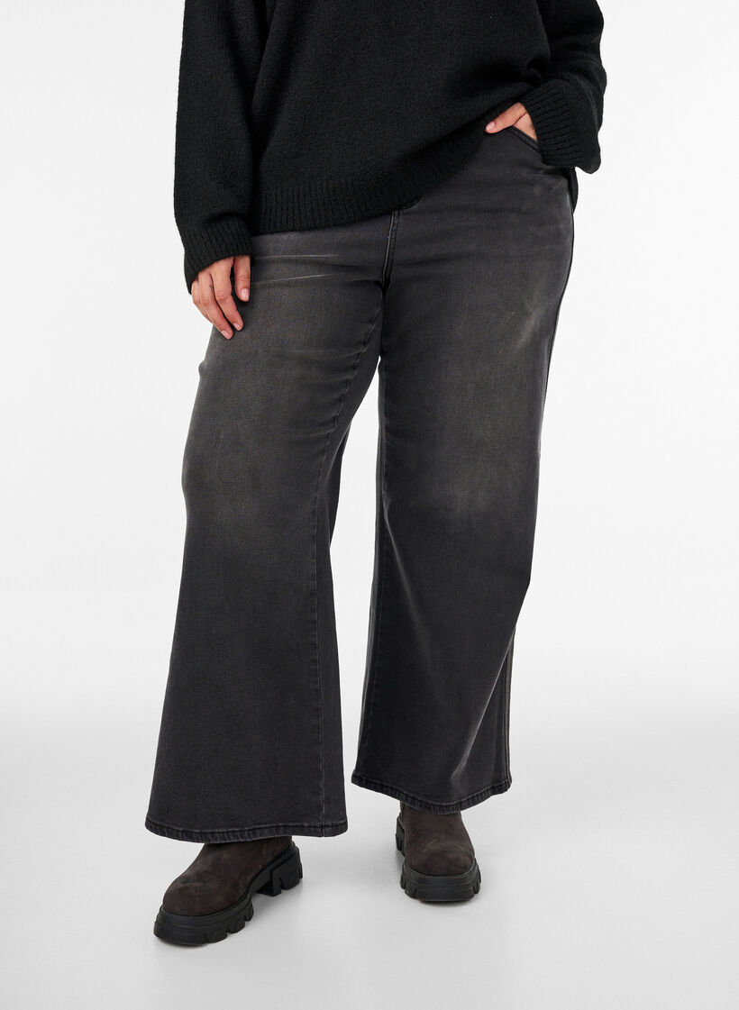 Wide fit jeans met verticale denimdetails, Grijs, Model image number 3