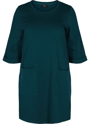 Sweat jurk met 3/4 mouwen en zakken, Ponderosa Pine, Packshot image number 0