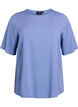 Geweven blouse met korte mouwen en ronde hals, Blauw, Packshot image number 0