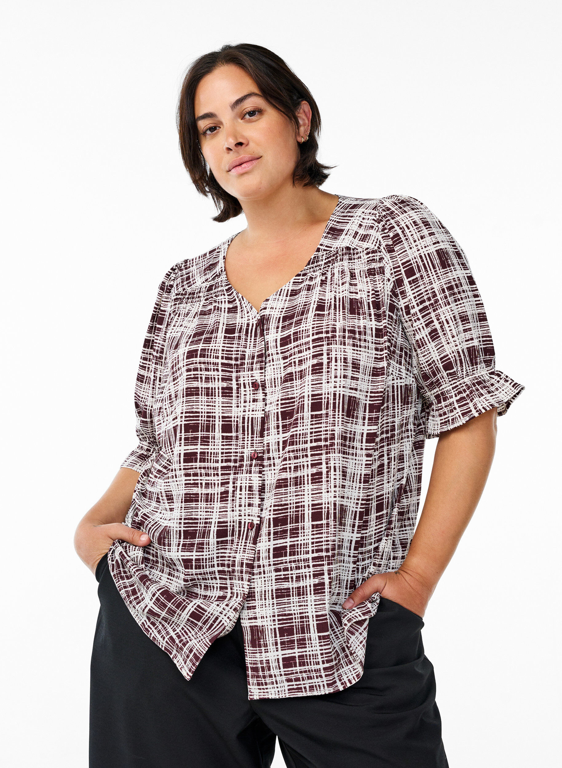 ZizziShirtblouse met 1/2 mouwen, Donker Bordeaux, Model image number 0