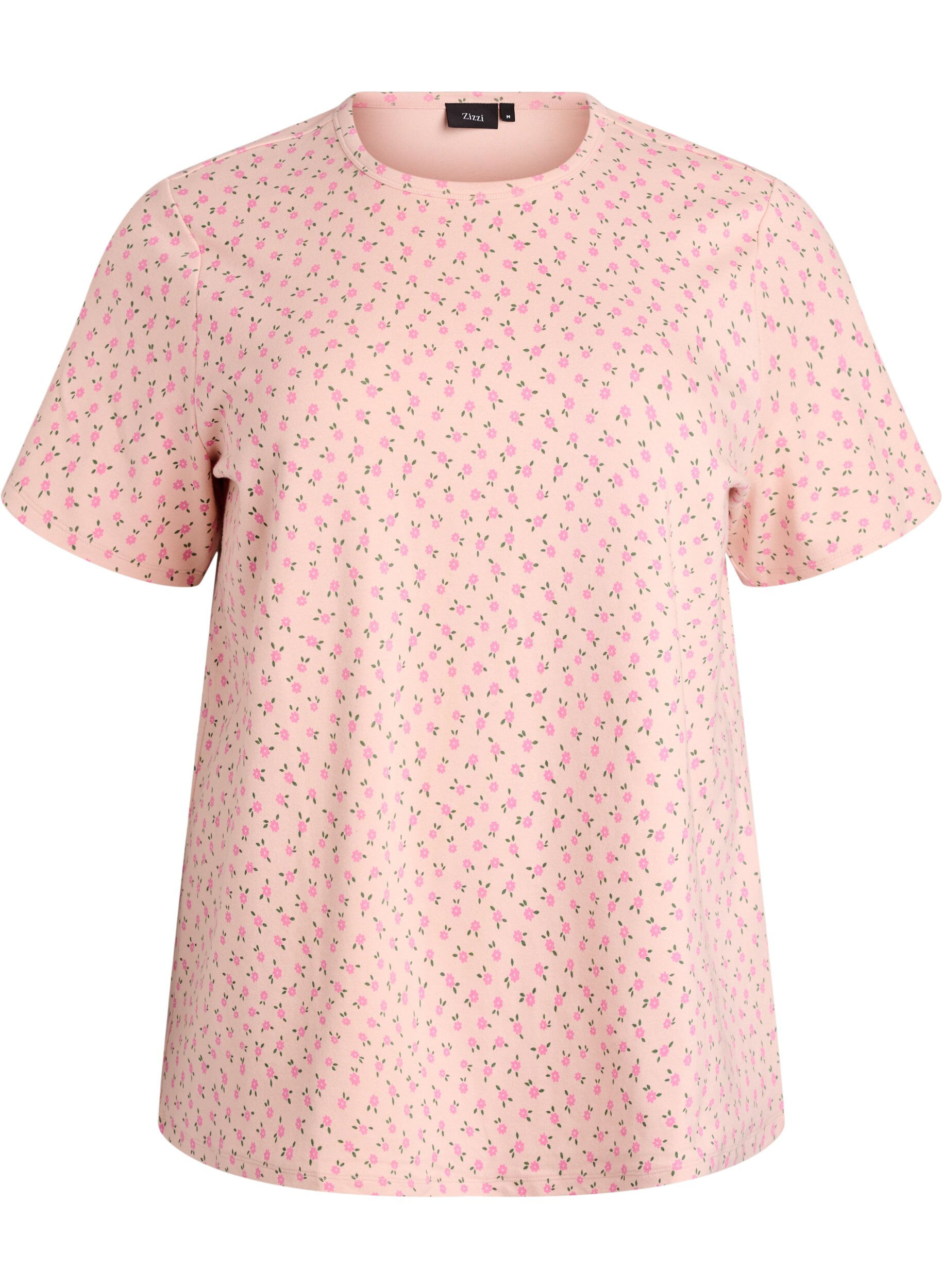Zizzi Katoenen T-shirt met all-over print, Roze, Packshot image number 0