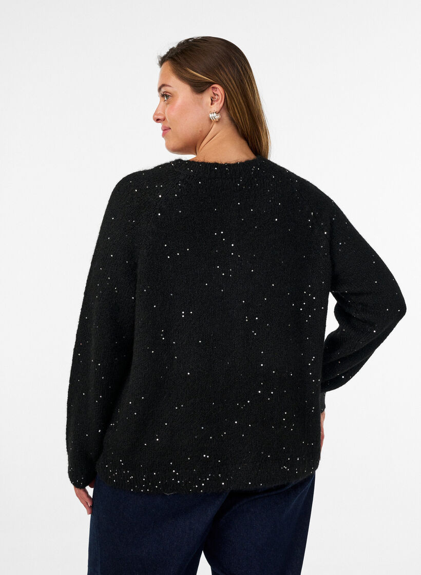 Cardigan met pailletten en knopen, Zwart, Model image number 2