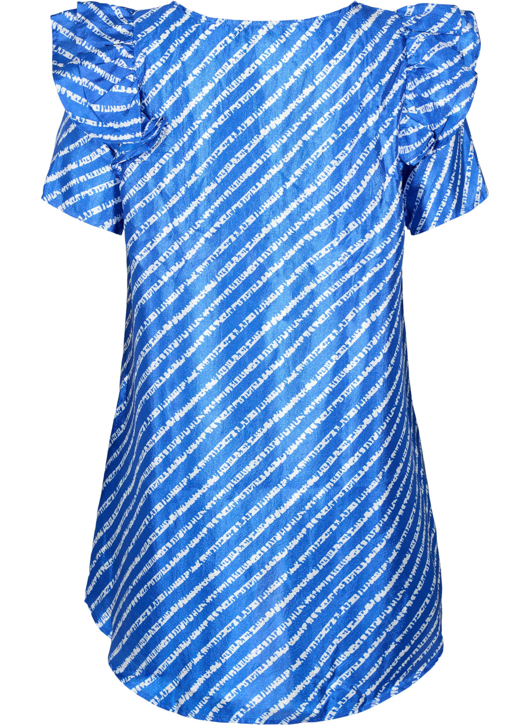 Zizzi Gestreepte tuniek met franjes, S.T.W./White Stripes, Packshot image number 1