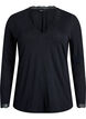 Viscose blouse met kanten afwerking en V-hals, Zwart, Packshot image number 0