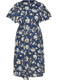 Enkellange jurk met vlindermouwen en strikceintuur, Blauw