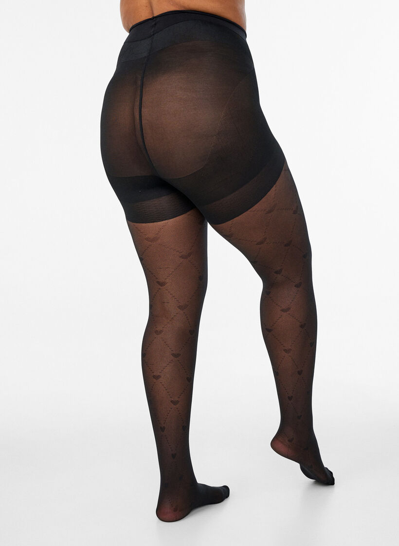 Push-up panties 50 denier met hartpatroon, Zwart, Model image number 1