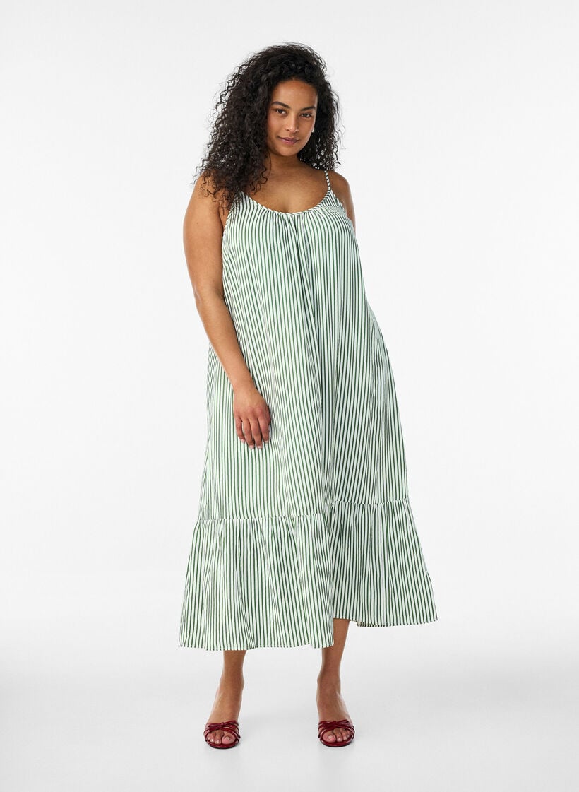 Zomerjurk met strepen en A-lijn pasvorm, Groen, Model image number 0