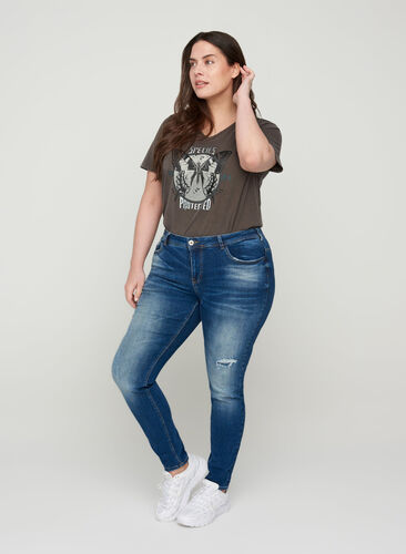 Extra slim fit Sanna jeans met normale taille, Dark blue denim, Model image number 0