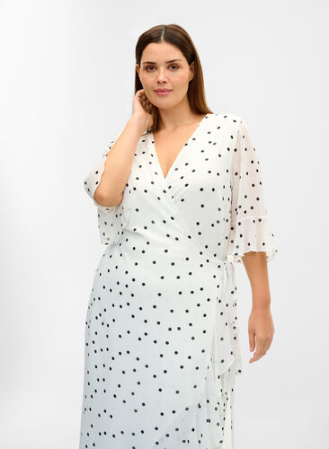 Midi-jurk met stippen en overslag, Bright White w. Dots, Model image number 1