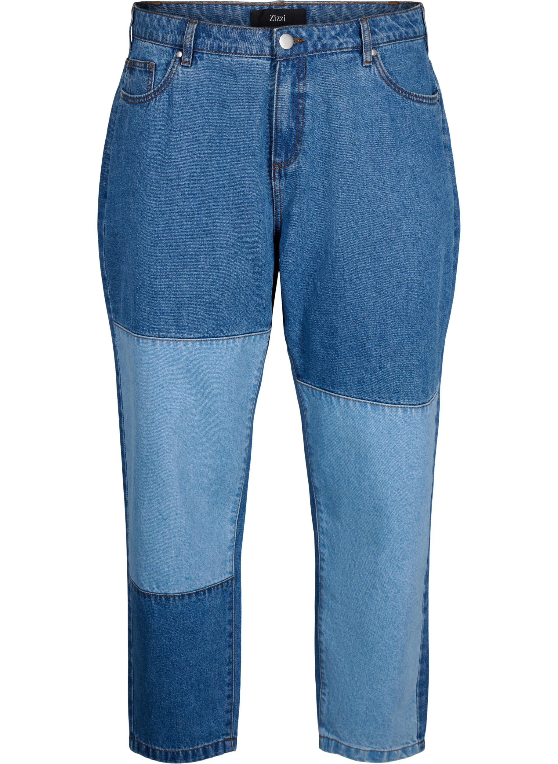 Zizzi Mille mom fit-jeans met colorblock en hoge taille, Light Blue Denim, Packshot image number 0