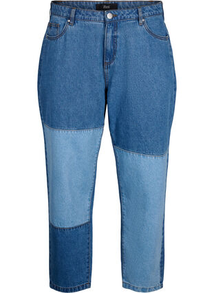 Mille mom fit-jeans met colorblock en hoge taille, Light Blue Denim, Packshot image number 0