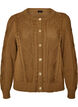 Kabelgebreide cardigan met decoratieve knopen, Bruin, Packshot image number 0