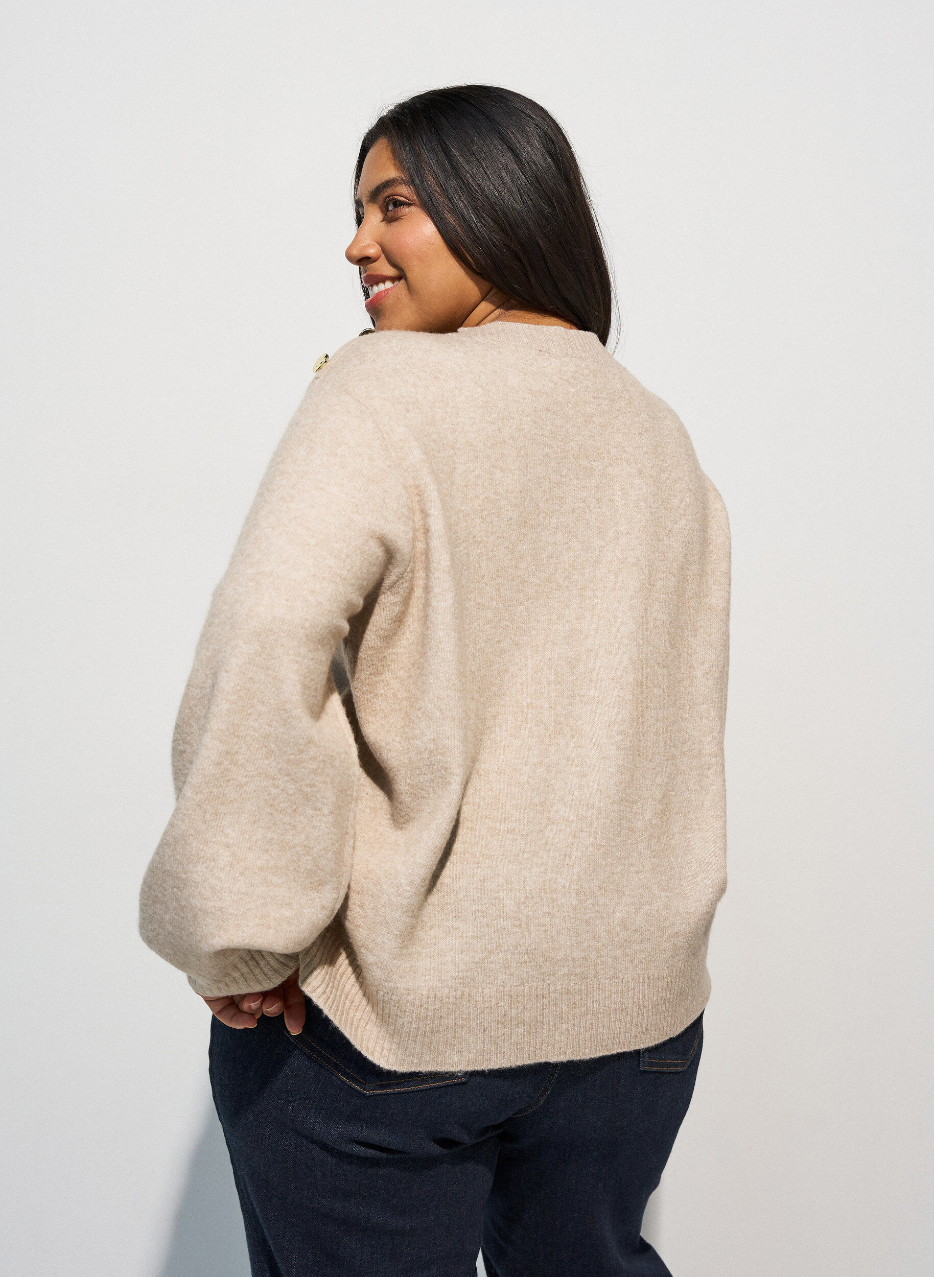 ZizziBreisel blouse met knoopdetail, Beige, Model image number 2
