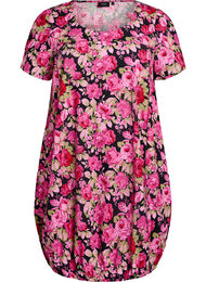 Katoenen jurk met korte mouwen en print, Zwart