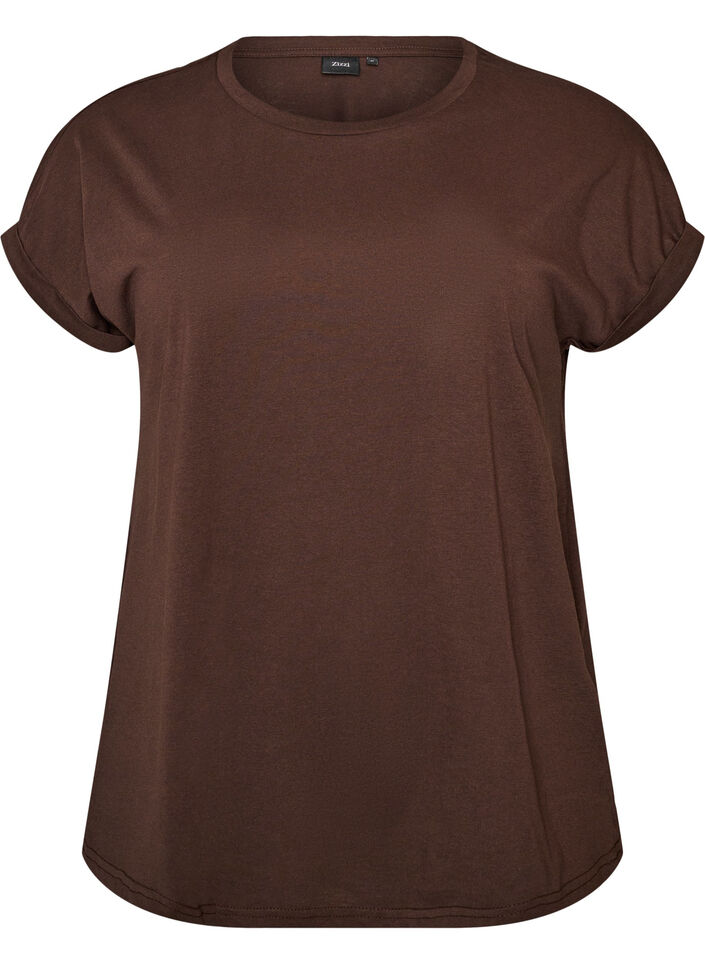 T-shirt met korte mouwen van katoenmix, Bruin, Packshot image number 0