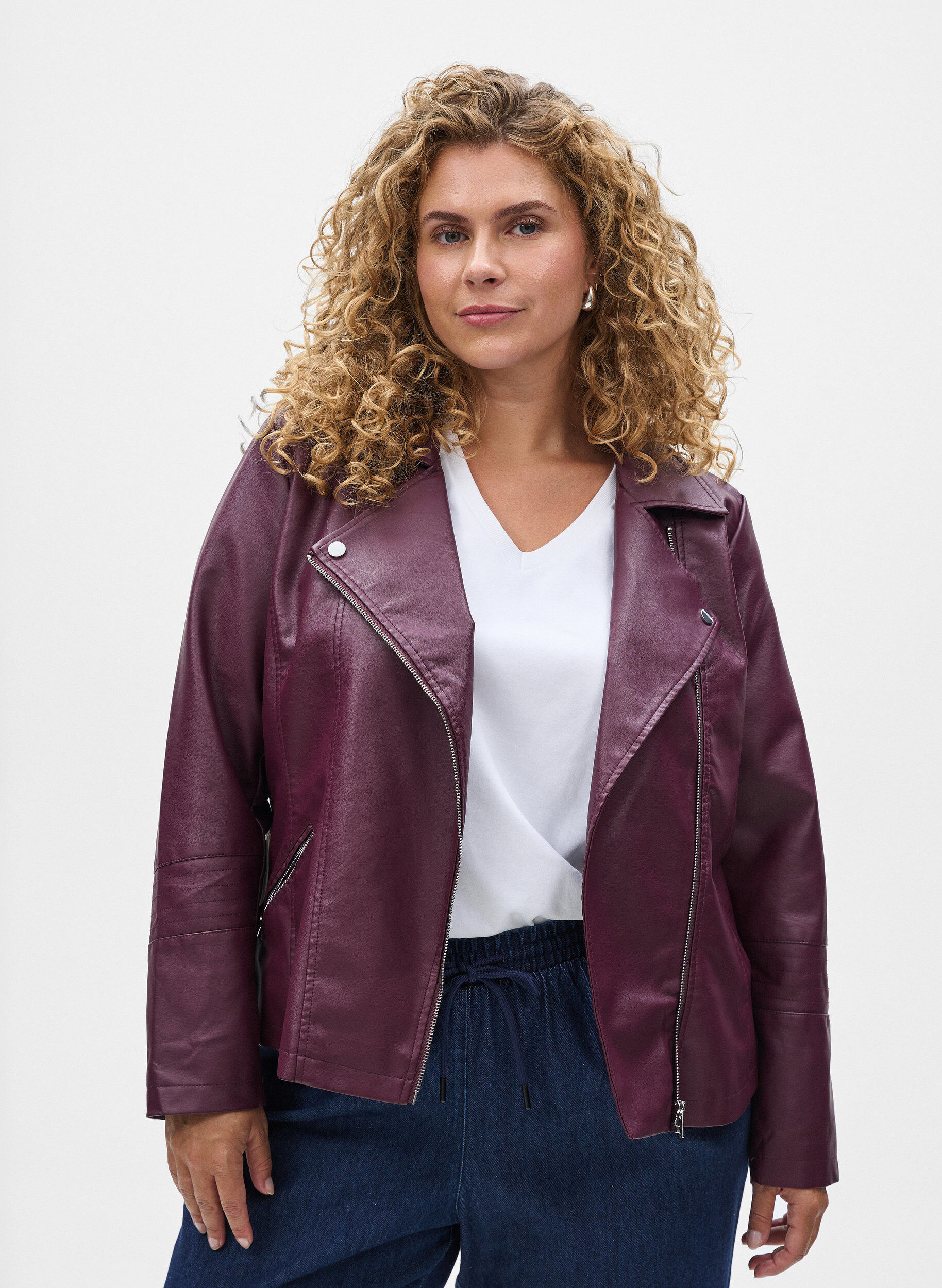 ZizziImitatieleer bikerjack, Donker Bordeaux, Model image number 0