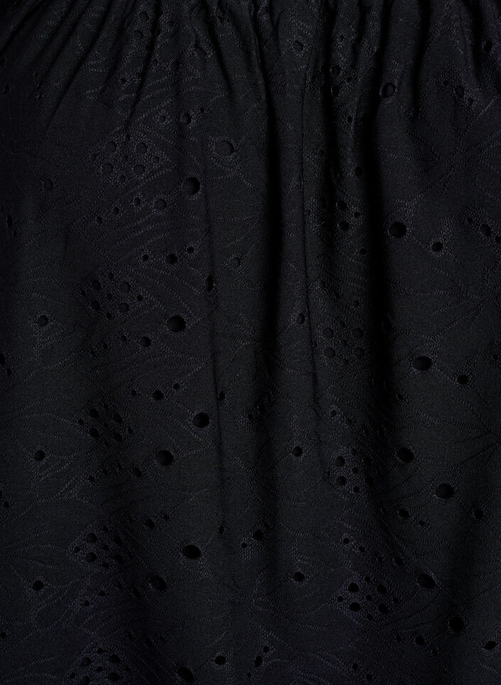 Blouse met korte pofmouwen en een opengewerkt patroon, Zwart, Packshot image number 2