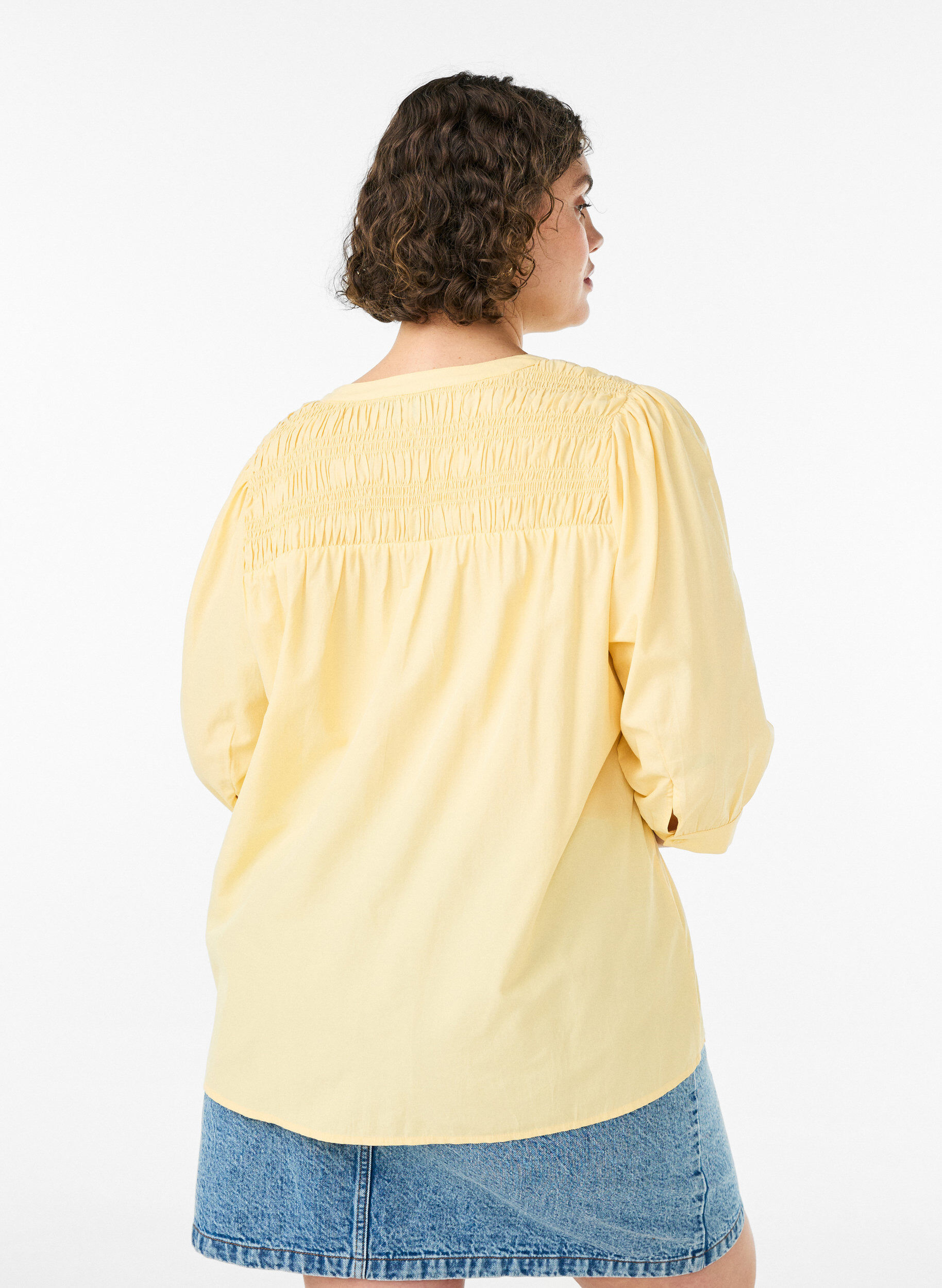 ZizziBlouse met smock en 3/4 mouwen, Geel, Model image number 2