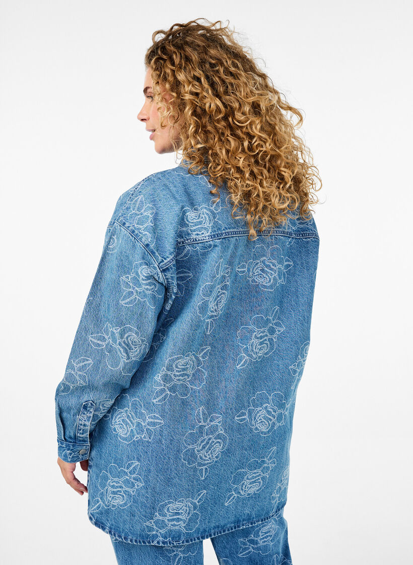 Denim jasje met bloemen, Light Blue Denim, Model image number 1