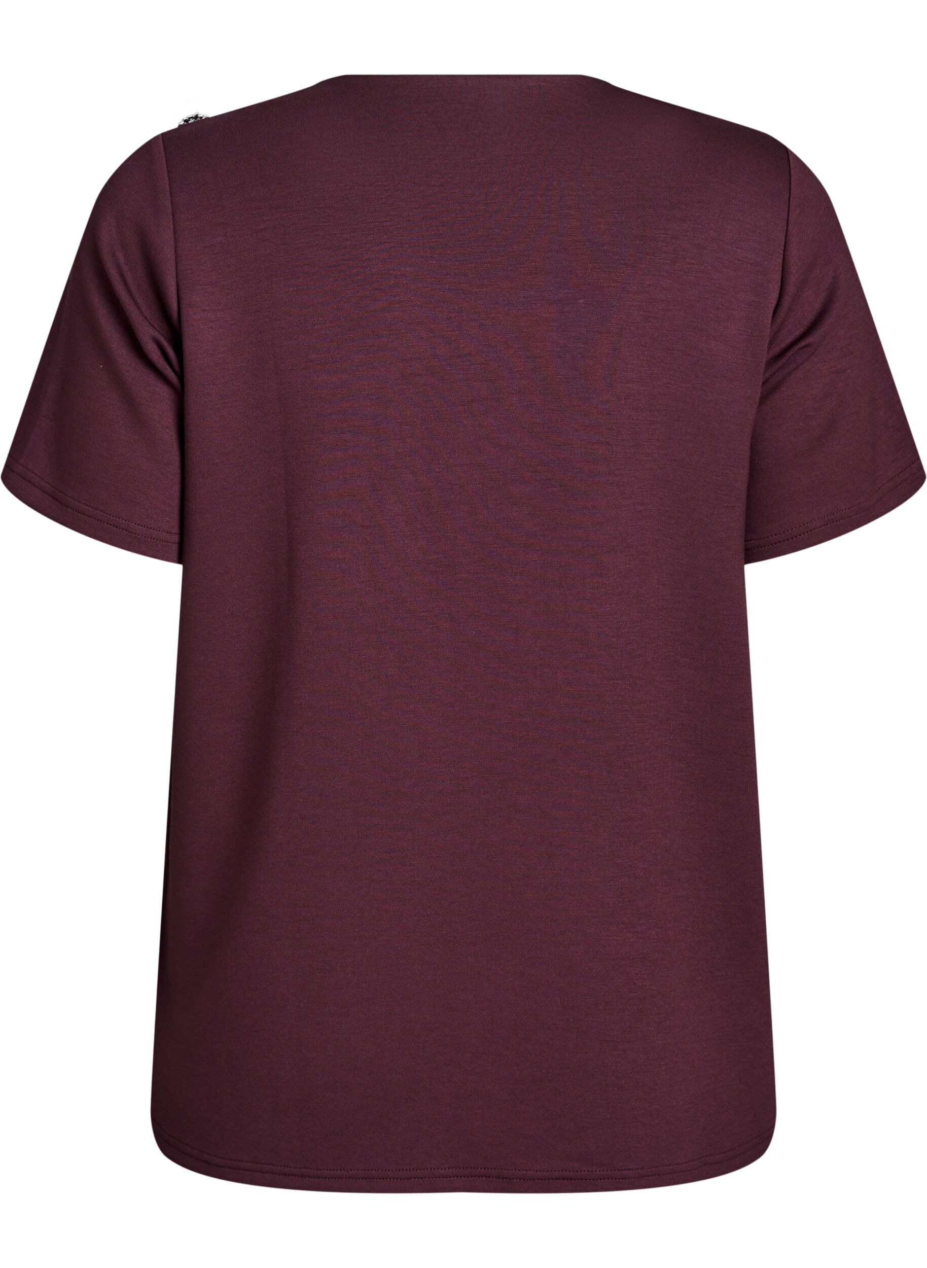 Zizzi Blouse met korte mouwen en knoopdetail, Donker Bordeaux, Packshot image number 1