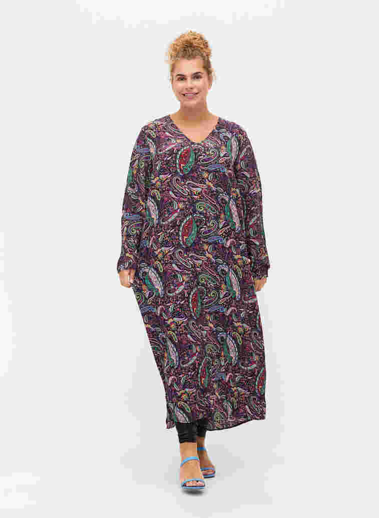 Viscose midi-jurk met paisleyprint, Multi Paisley, Model image number 0