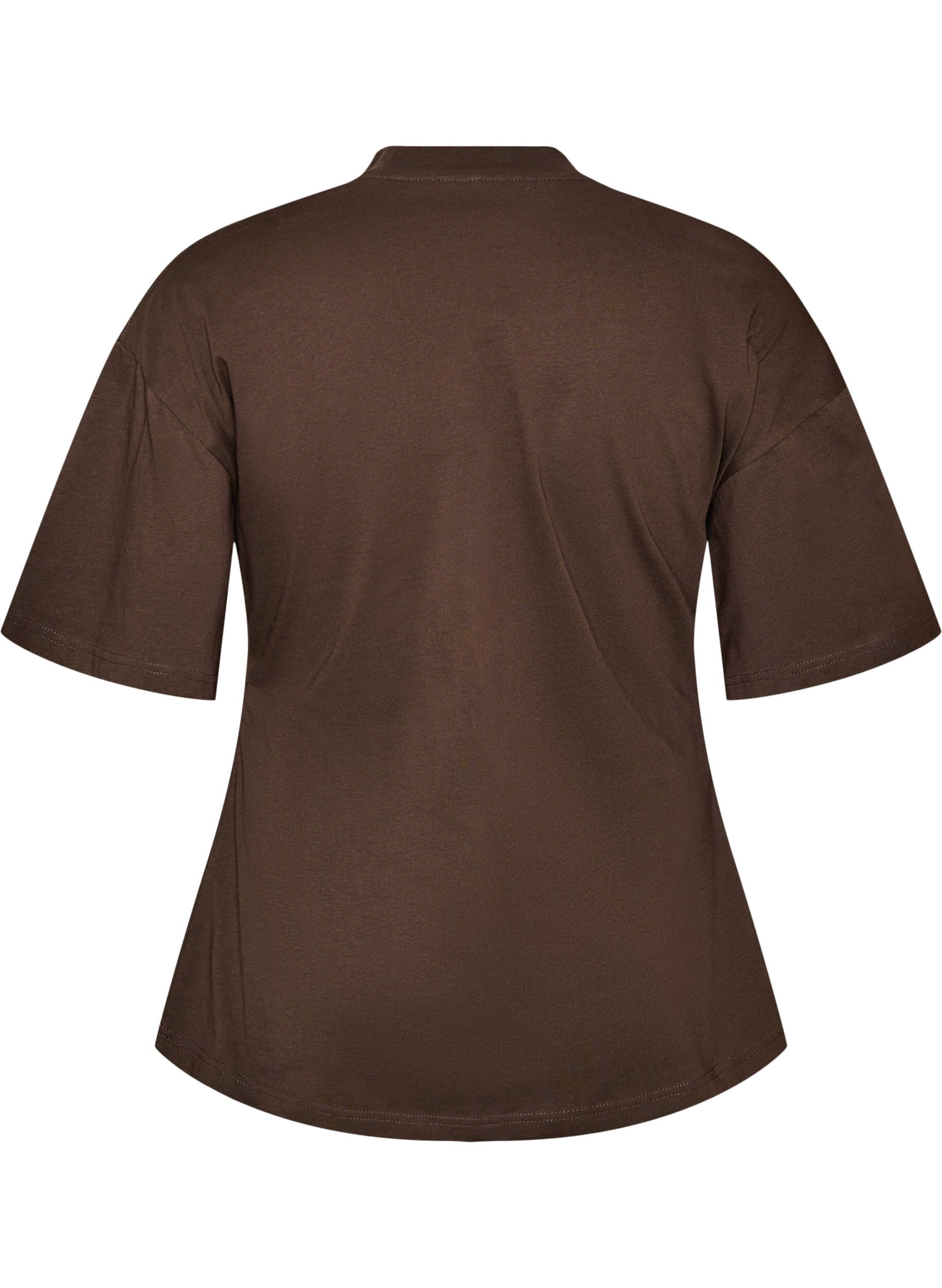 ZizziT-shirt met gedrapeerd detail, Bruin, Packshot image number 1