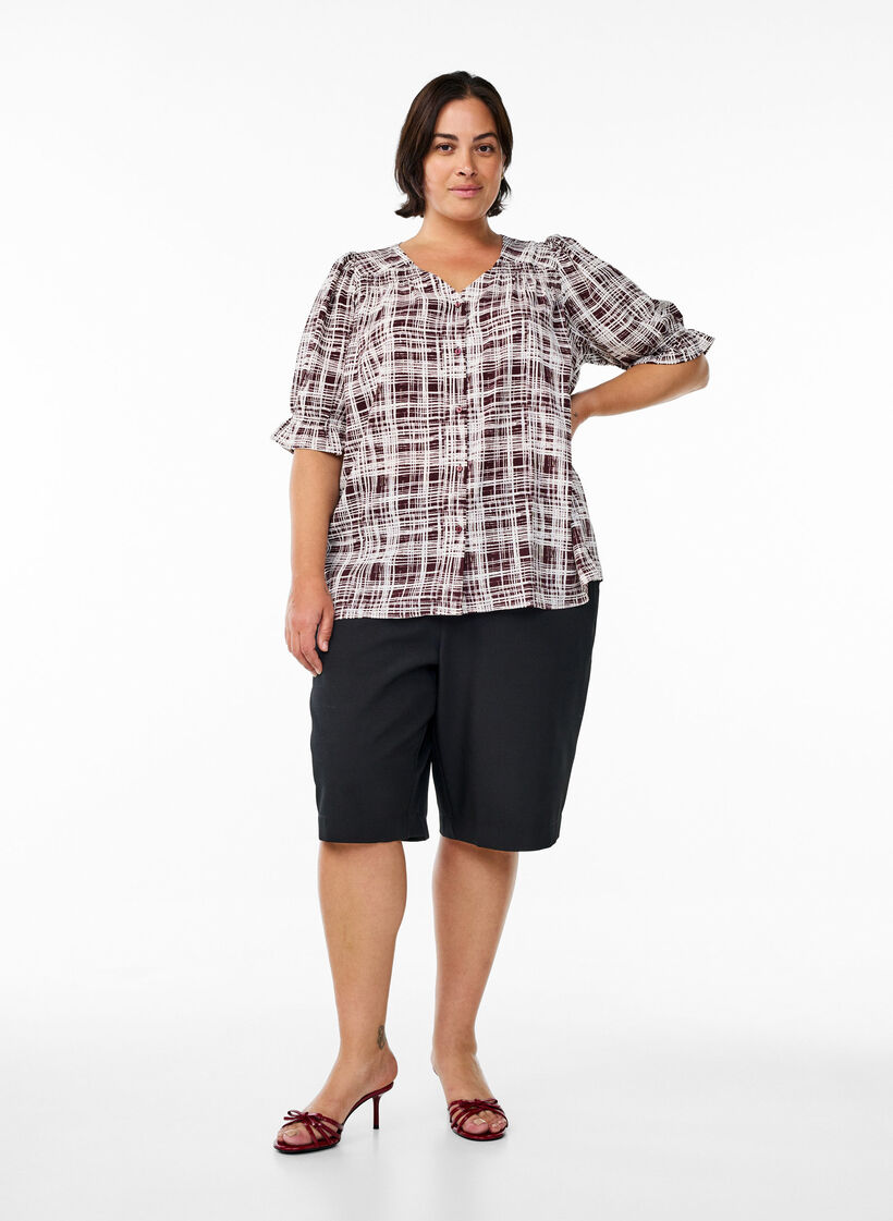 Shirtblouse met 1/2 mouwen, Donker Bordeaux, Model image number 1