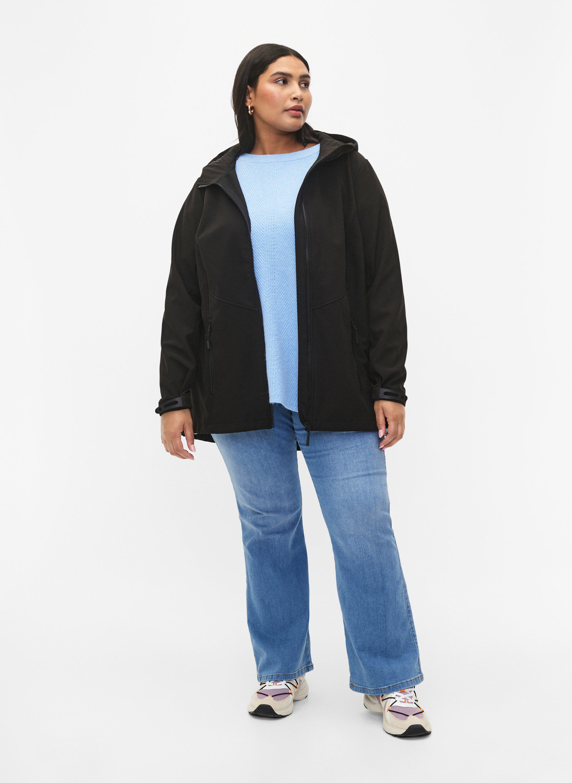 Zizzi Korte softshell jas met zakken, Black, Model image number 3