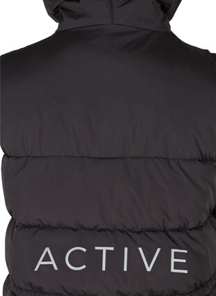 Gewatteerd vest met capuchon en reflex print, Black, Packshot image number 3