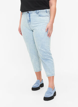 Cropped Mille mom jeans met print, Light blue denim, Model image number 2