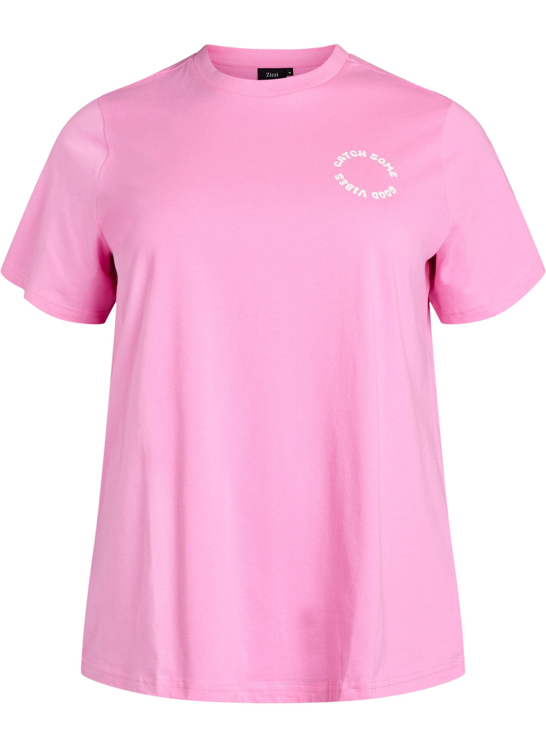 ZizziBiologisch katoenen T-shirt met tekstmotief, Roze, Packshot image number 0