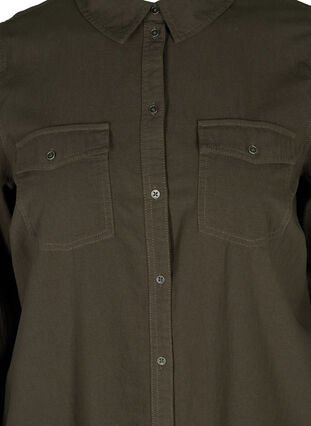 Lange katoenen blouse met borstzakken, Khaki Green, Packshot image number 2