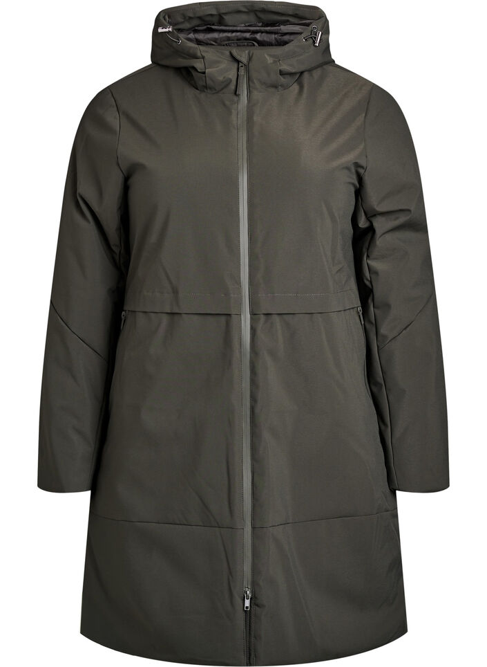 Winterjas met verstelbare taille, Groen, Packshot image number 0