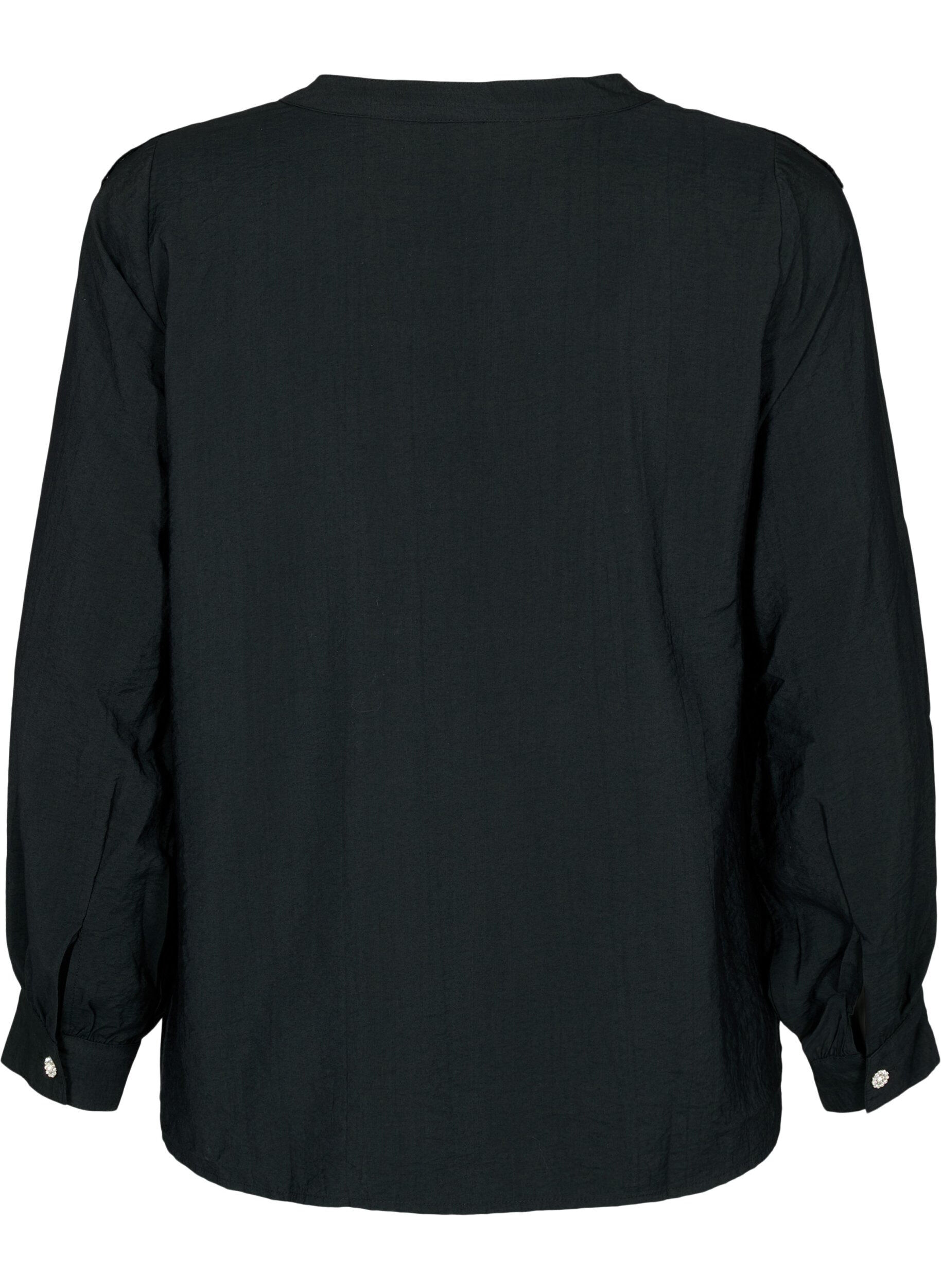 Zizzi Viscose overhemdblouse met ruches, Black, Packshot image number 1