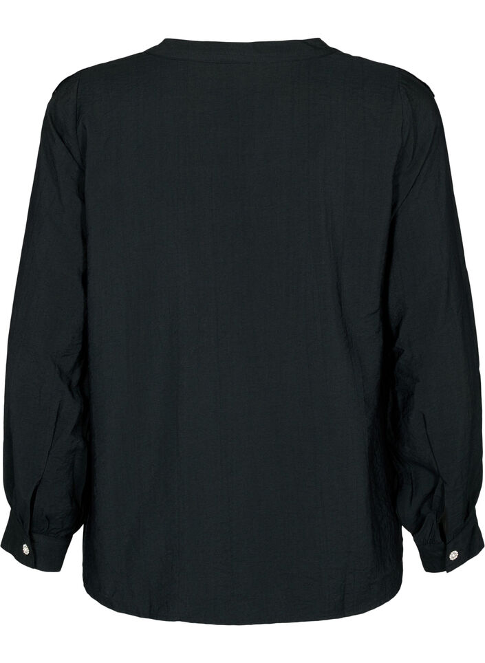 Viscose overhemdblouse met ruches, Black, Packshot image number 1