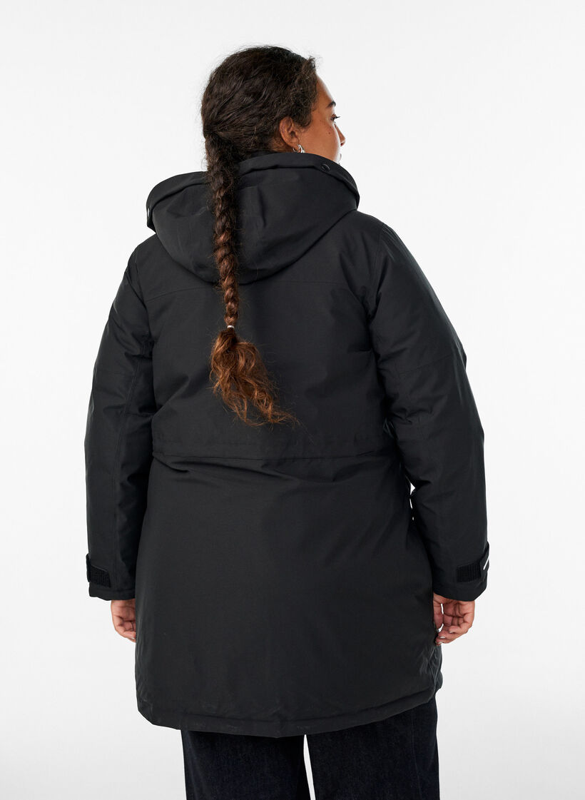 Waterafstotende parka met capuchon en functionele details, Zwart, Model image number 2