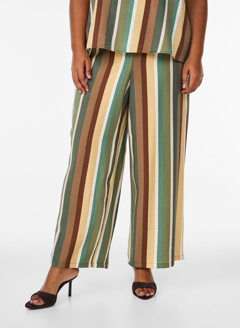 Losse viscose broek met strepen, Bruin, Model image number 2