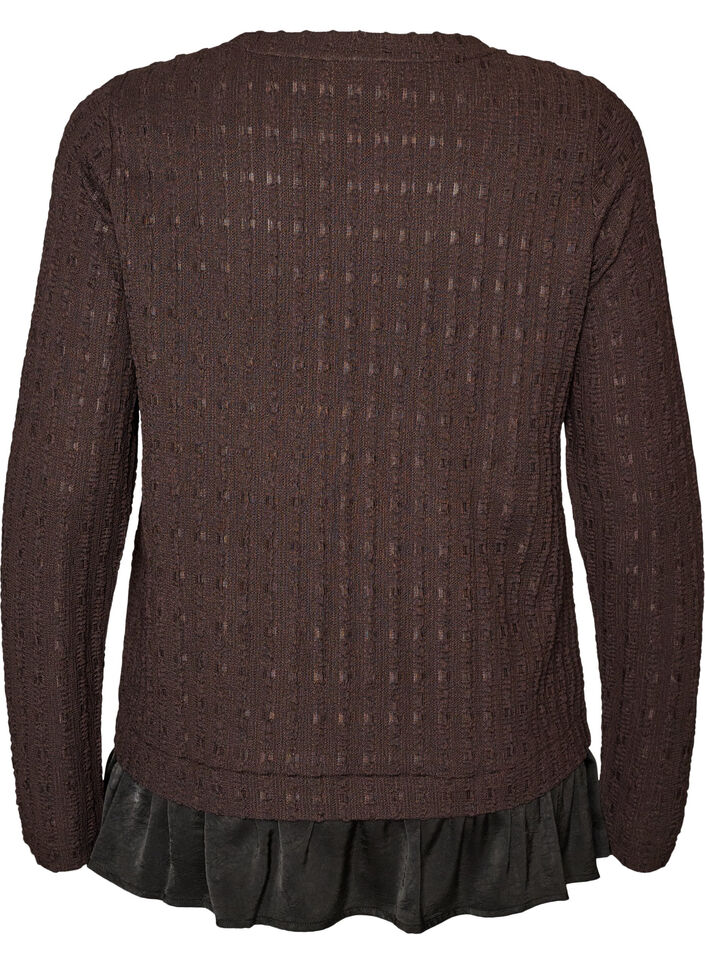 Blouse met structuur en volantzoom, Bruin, Packshot image number 1