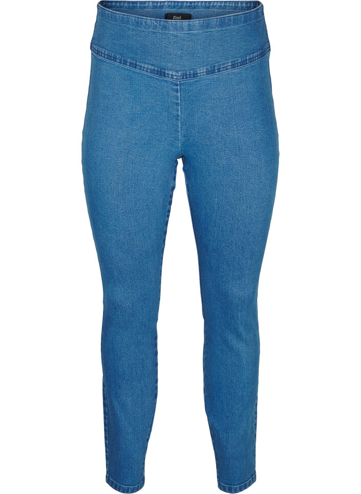 Stretchy jeggings met hoge taille, Light Blue, Packshot image number 0
